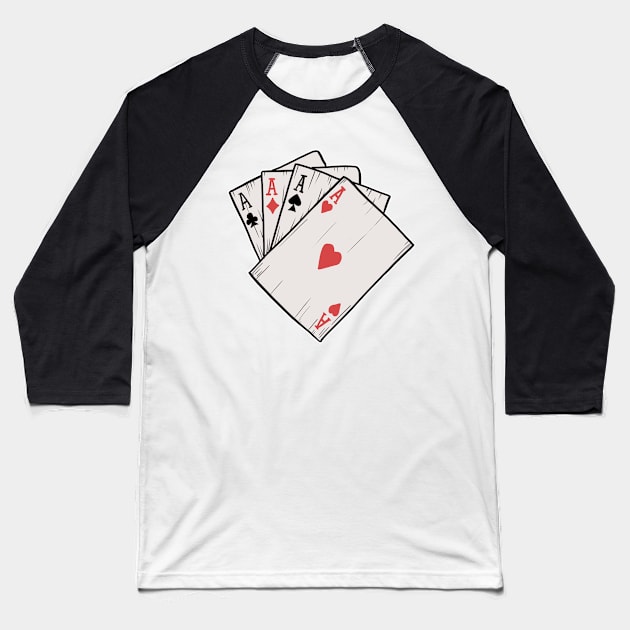 Traditional Tattoo Four Aces Playing Card Game Baseball T-Shirt by Mesyo